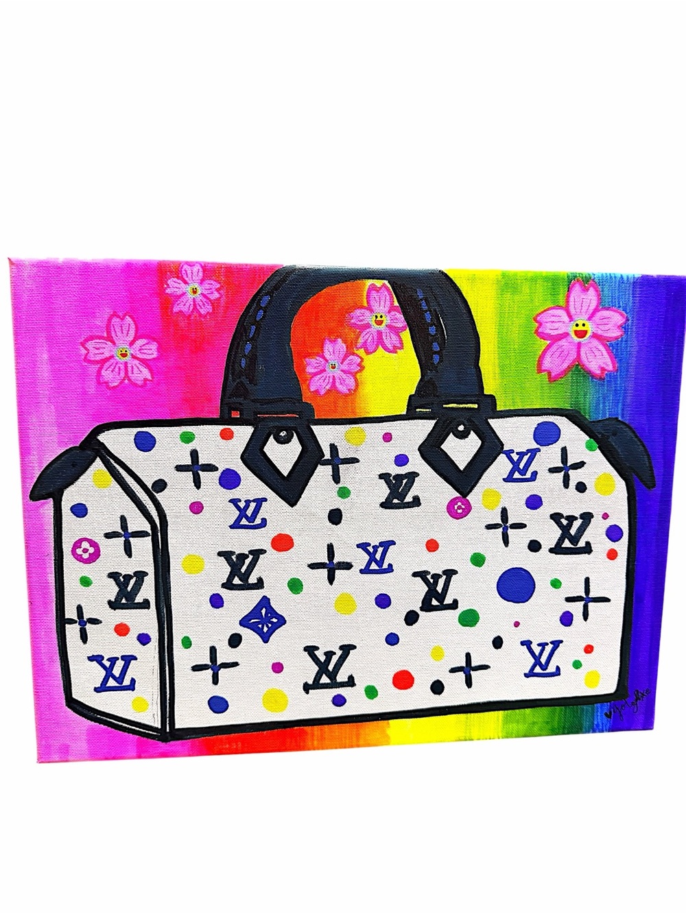 Handmade Inspired Canvas Painting made by me colorful luxury handbag 15β x 12β